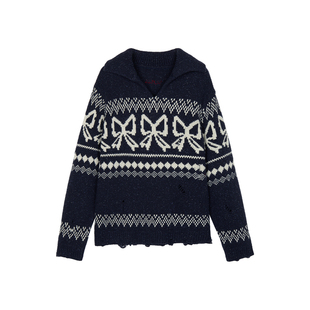 UOOYAA/乌丫2026春季新款「奇幻都市」蝴蝶结费尔岛翻领套头毛衫