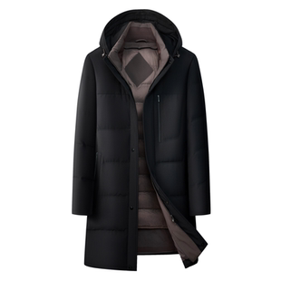 狄斯仑高端羽绒服男士2025冬季新款中年商务中长款保暖连帽外套男