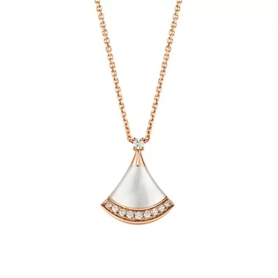 扇子吊坠镶钻天然贝母小裙子项链玫瑰金18k高级感锆石轻奢锁骨女