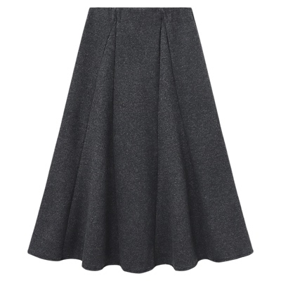 Basic House/百家好加厚羊毛毛呢伞裙高腰法式A字灰色半身裙秋冬
