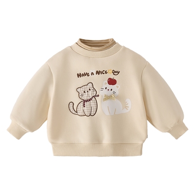 [抑菌抗静电]卫衣女童2025新款女小童加绒高领猫咪衣服儿童上衣女