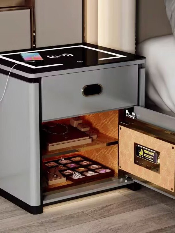 智能家用床头柜保险箱一体现代简约卧室多功能无线充电收纳保险柜