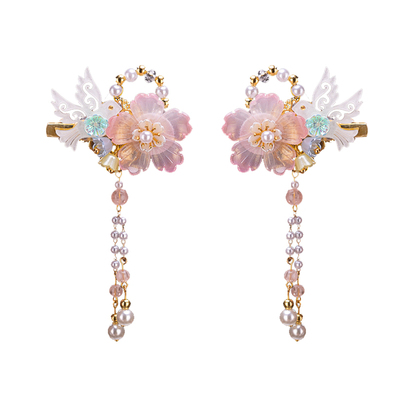 女童汉服超仙花朵流苏发夹