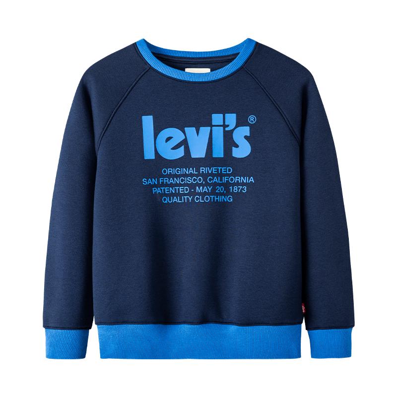 Levi's李维斯童装男童加绒卫衣2023秋冬新款儿童保暖套头加厚上衣