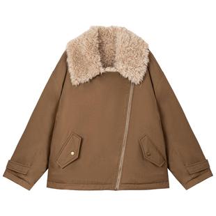 KEIKO[蓄热羊羔绒] 短款翻领派克服棉服女冬季巴恩风加厚皮草外套