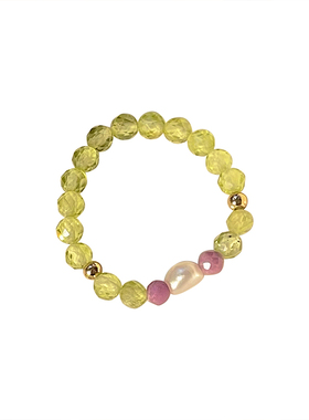 手作戒指可调节绿色橄榄石紫云母