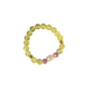 发条橘子 原创设计手作戒指可调节绿色橄榄石紫云母天然珍珠戒子