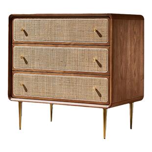 北欧实木三四五斗柜简约现代储物柜卧室多功能床头柜藤编收纳柜子