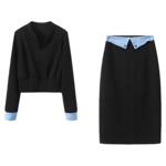 Basic House/百家好气质套装撞色拼接长袖上衣半身长裙两件套秋季