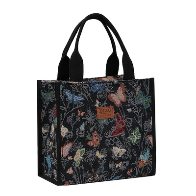 复古时尚小方包油画风上班便携手提收纳袋外出手拎妈咪包通勤布包