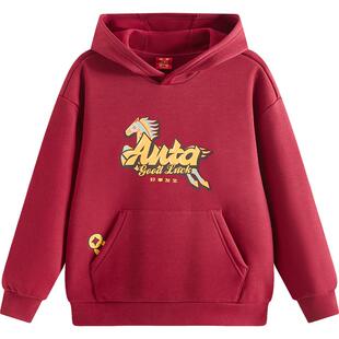 安踏儿童加绒卫衣男童连帽2026新年款上衣大童红色衣服男童春装