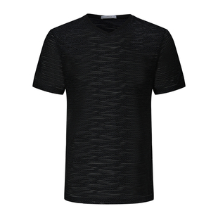 宾度男装春夏季男士休闲短袖T恤男款V领轻薄时尚潮流修身黑色上衣