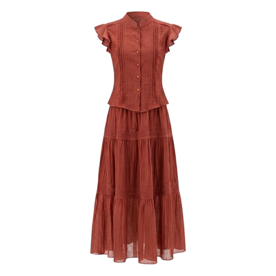 南枝红莱赛尔天丝小飞袖半身裙