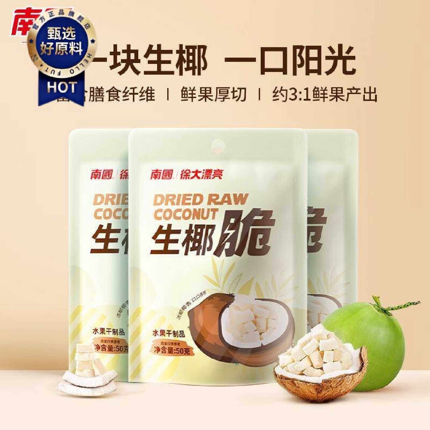 南国生椰脆椰子肉干50g袋装海南特产香烤椰子脆片椰子块休闲零食