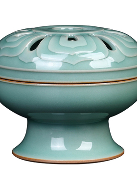 青瓷莲花香炉家用室内摆件