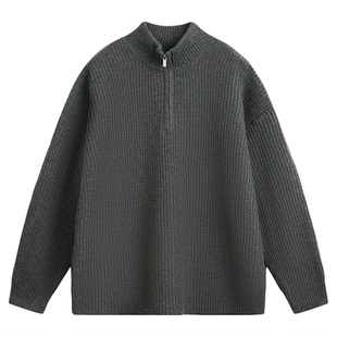 WASSUP加厚半拉链立领毛衣男秋冬季复古宽松简约针织衫保暖毛线衣