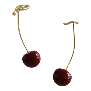 小众独特漂亮樱桃耳坠耳环女轻奢气质高级感长款红色珍珠耳钉耳饰