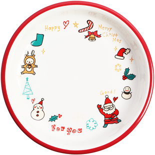 蓝莲花圣诞儿童吃饭餐具可爱陶瓷盘子家用饭碗好看个人专用的面碗