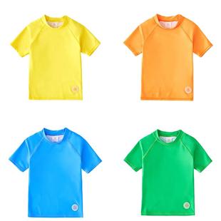 韩国荧光色儿童泳衣分体长袖青少年单上衣女童男童防晒沙滩游泳衣