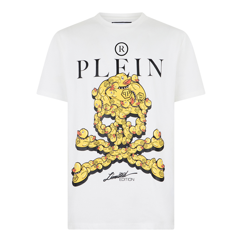 PHILIPP PLEIN 男士卡通小黄鸭拼接骷髅印花圆领T恤宽松短袖上衣