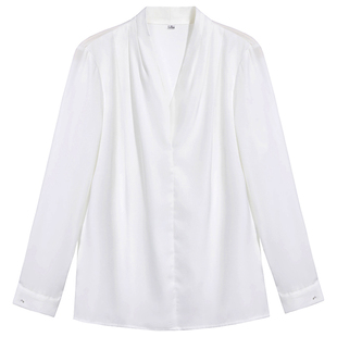 回笑白色长袖衬衫女春秋季教资公考职业面试打底上衣正装气质衬衣