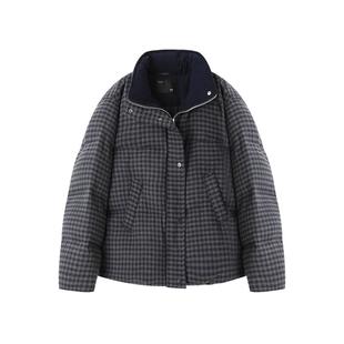 时然大码千鸟格保暖棉服微胖MM25年冬季女装外套立领格子棉衣棉袄