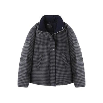 时然大码千鸟格保暖棉服