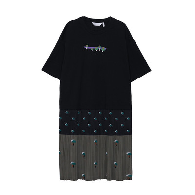 MOVEUP幻走2026春夏新品绣花拼接雪纺压褶宽松针织早春漂亮连衣裙