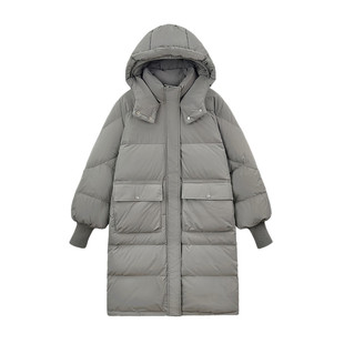 90白鸭绒大口袋连帽长款羽绒服女冬2025年新款韩版宽松百搭外套潮