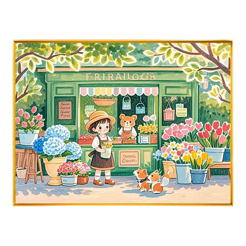 郁金香花店动漫动物十字绣2025新款线绣满绣卧室玄关简单制作挂画