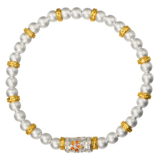 吴越老银铺纯银鎏金圆珠手链女珐琅彩花桶银珠手串送闺蜜高级手饰