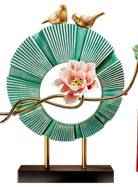 新中式荷花摆件高级感小众客厅玄关电视柜酒柜装饰品乔迁新居礼物