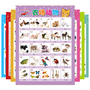 宝宝早教启蒙益智无声挂图儿童水果蔬菜动物数字非有声认知墙贴