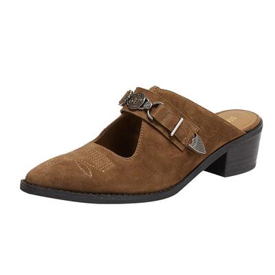 思加图复古粗跟穆勒鞋半拖女凉鞋