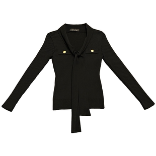 【现货】OLIVIA DUO小香风飘带针织衫高级感气质打底V领长袖上衣