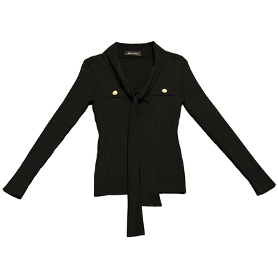 【现货】OLIVIA DUO小香风飘带针织衫高级感气质打底V领长袖上衣