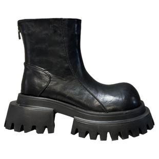 街头甜酷辣妹~秋冬厚底粗跟显瘦大头瘦瘦靴女切尔西靴短靴马丁靴