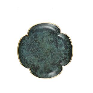 中式手工烧色铜杯垫海棠形杯托隔热垫茶杯垫复古茶托轻奢风茶碟托