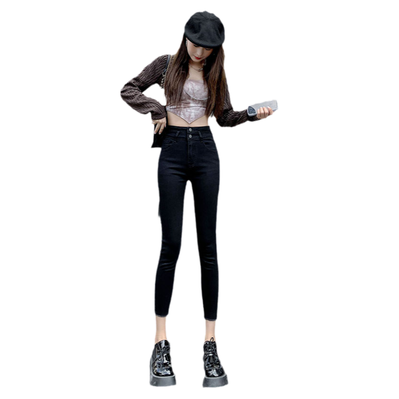 黑色牛仔裤女2025新款春秋冬季高腰显瘦修身弹力紧身铅笔小脚裤子
