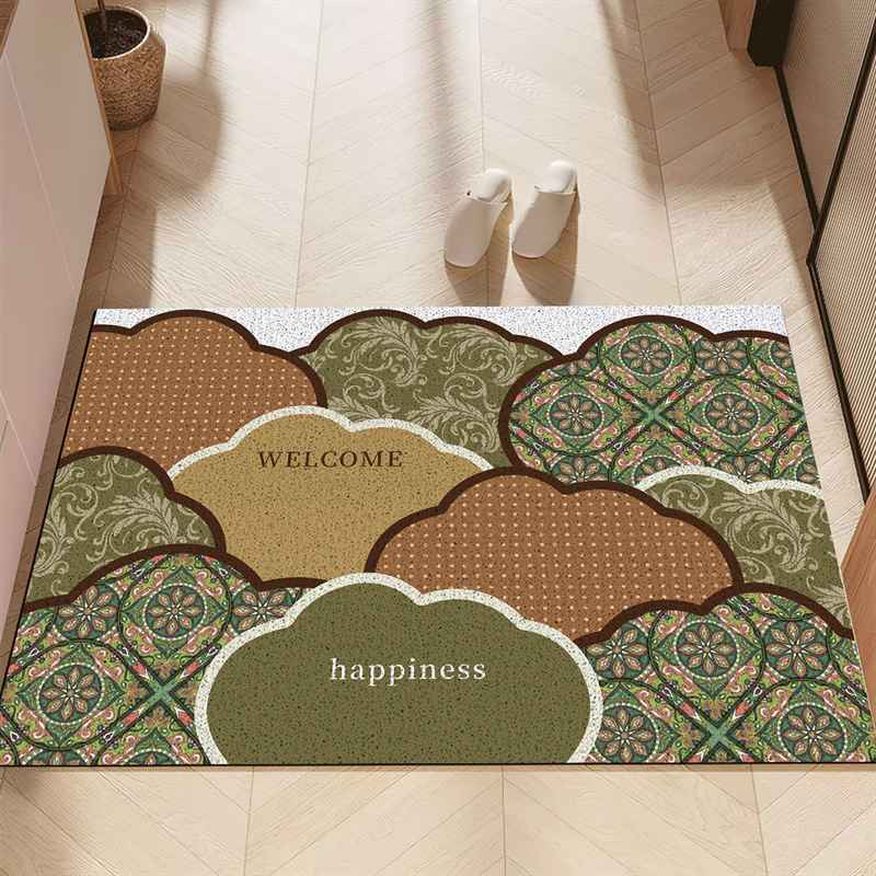 复古美式入户地垫高级防滑垫进门门口地毯玄关家用丝感圈耐脏脚垫