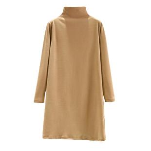 秋冬加绒加厚高领德绒打底衫女宽松中长款连衣裙大码保暖长袖t恤