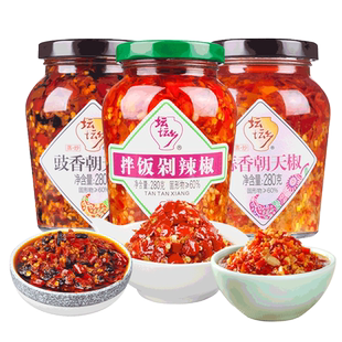 坛坛乡蒜香朝天椒湖南特产剁辣椒酱豉香拌饭酱蒜蓉拌面酱280g*3瓶