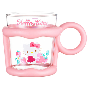HelloKitty高硼硅玻璃杯带把手家用水杯女生高颜值刻度果汁牛奶杯