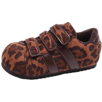 儿童复古加绒德训鞋大头豹纹鞋