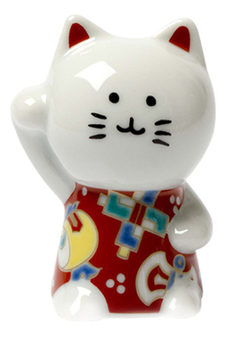 茶茶向上 日本进口青郊窑九谷烧陶瓷彩绘吉祥印花猫日式摆件
