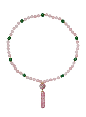 中古宫廷民族风小众设计粉色串珠项链女复古时尚百搭轻奢感锁骨链