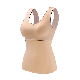 德绒大码保暖背心女加绒加厚发热打底内衣带胸垫文胸一体式秋冬款