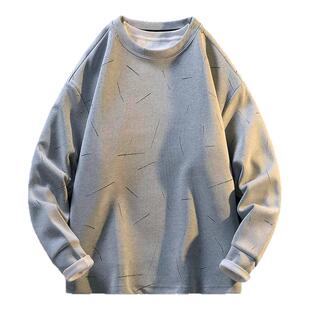 潮牌青少年2025秋季新款设计感条圆领卫衣宽松个性男生百搭打底衫