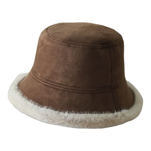 帽子女冬季保暖新款渔夫帽麂皮绒时尚百搭显脸小女士保暖防寒盆帽