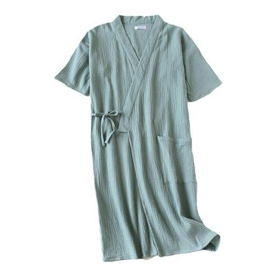 纯棉纱绉布睡袍短袖男女情侣